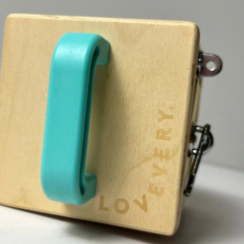 Lovevery Lockbox Toy Toddler OS Tan Montessori Wooden Latches Activity Cube Box